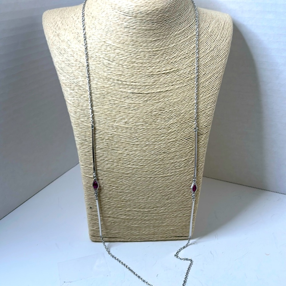 Sarah Cov silver tone chain purple rhinestone necklace dainty any occasion